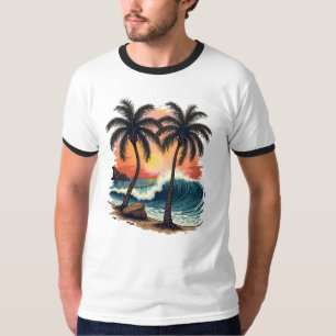 Camiseta Ringer de diseño de arte de tatuajes de la playa t
