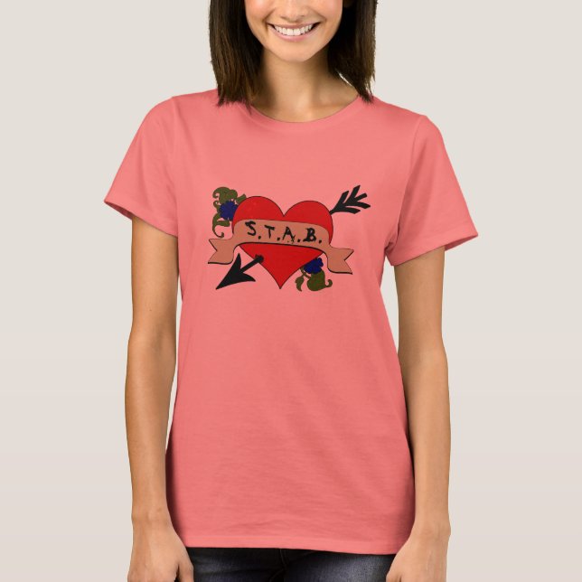 Camiseta Ringer de las damas STAB de corazón (Anverso)