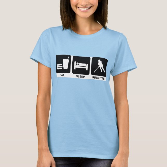 Camiseta Ringette "Eat Sleep Ringette" Ladies Ringer Shirt (Anverso)
