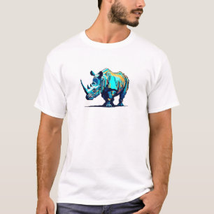 Camiseta Rinoceronte de Arte Pixel Retro de 8 Bits Cian Nar