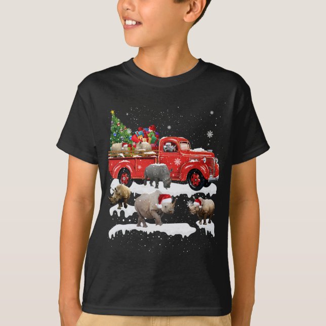 Camiseta Rinoceronte en camión rojo Feliz Navidad navideña  (Anverso)