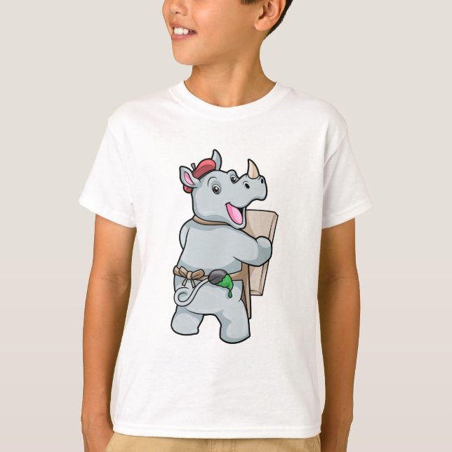 Camiseta Rinoceronte pintando con colores (Anverso)