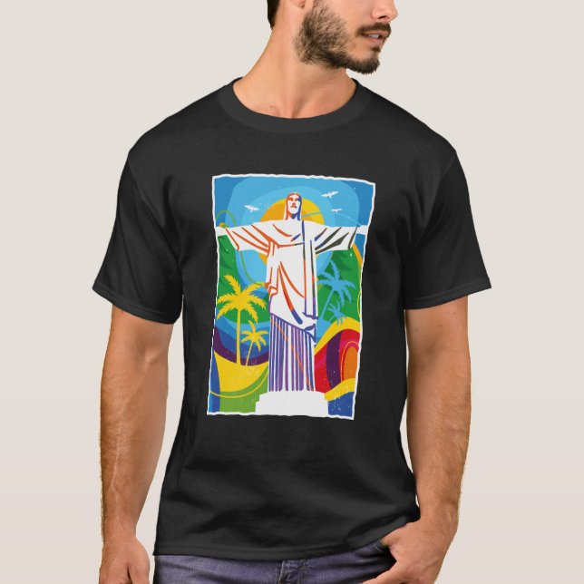 Camiseta Rio de Janeiro Cristo Redentor Brazil Skyline Silh (Anverso)