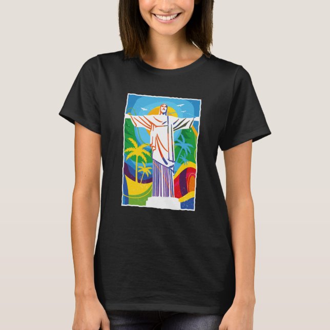 Camiseta Rio de Janeiro Cristo Redentor Brazil Skyline Silh (Anverso)