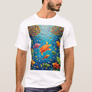 Camiseta Río de la Vida - Arte de brillantes con peces, ave
