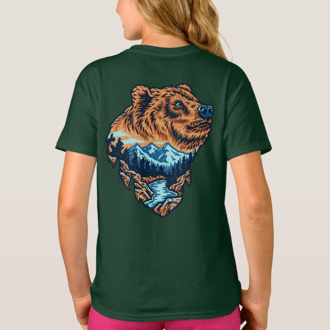 Camiseta Río Forestal Grizzly Bear Head Silhouette Mountain (Reverso)