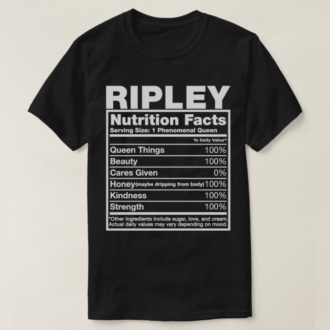 Camiseta Ripley Nutrition Facts T-Shirey Ripley Name Birthd (Diseño del anverso)