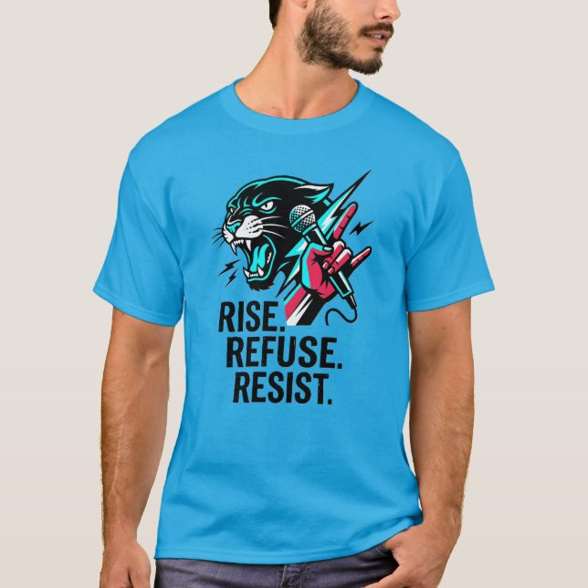 Camiseta Rise Refuse Resist Panther Rebel Voice Streetwear (Anverso)