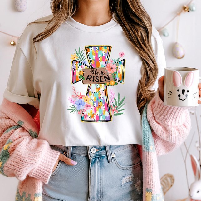 Camiseta Rising Easter Floral Cross Tee; Easter Boho (Subido por el creador)