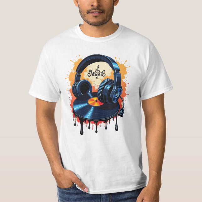Camiseta Ritmos de vinilo retro y auriculares (Anverso)