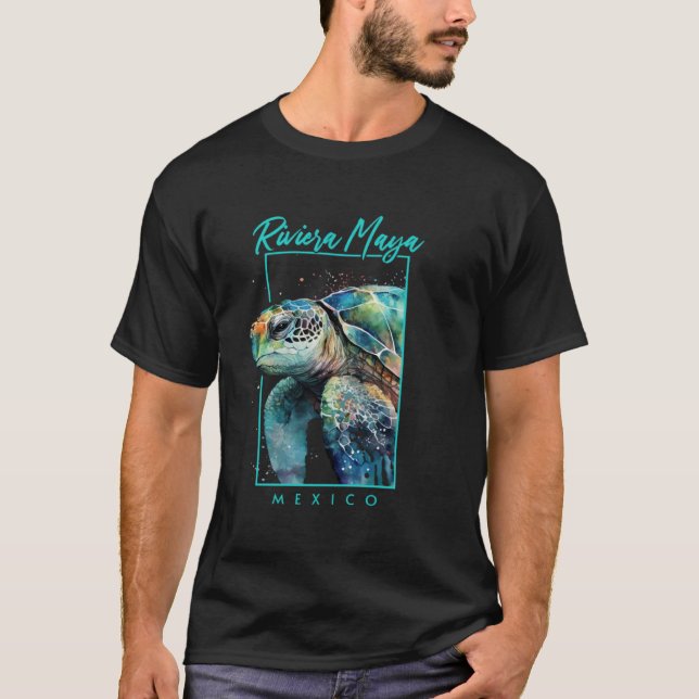 Camiseta Riviera Maya México Retrato de tortuga acuática (Anverso)
