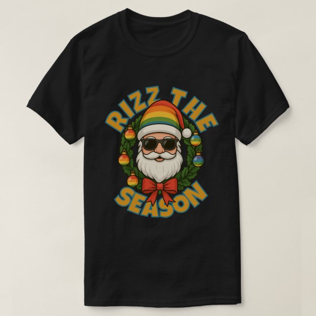 Camiseta Rizz The Season Trendy Christmas Gay Rainbow Santa (Diseño del anverso)