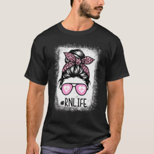Camiseta RN Life Bleached Pink Leopard Messy Bun RN Nurse L