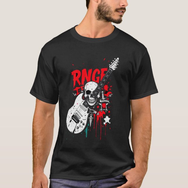 Camiseta Rnge Electric Guitar Graffiti Skull Grunge T-Shirt (Anverso)