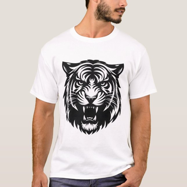 Camiseta Roar de tigres feroces - Negrita de tribal blanca  (Anverso)