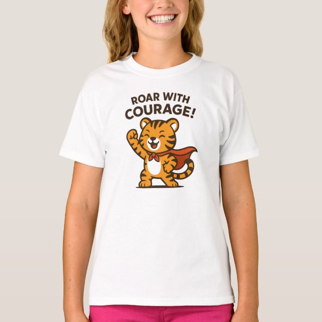 Camiseta Roar With Courage Cute Orange Tiger Design (Anverso)