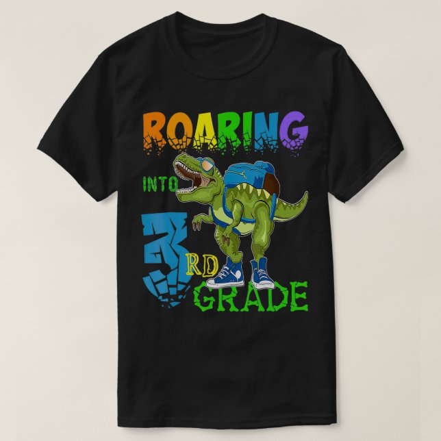 Camiseta Roaring Into 3rd Grade TRe Dinosaur Back to School (Diseño del anverso)