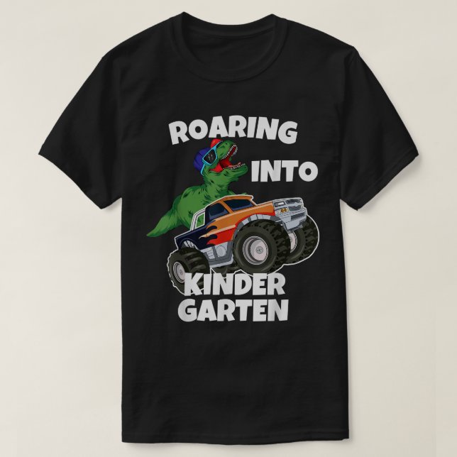 Camiseta Roaring into Kindergarten Monster Truck Dinosaur T (Diseño del anverso)