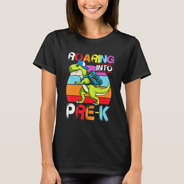 Camiseta Roaring Into Pre K Dinosaur Rex Back to School Boy (Anverso)