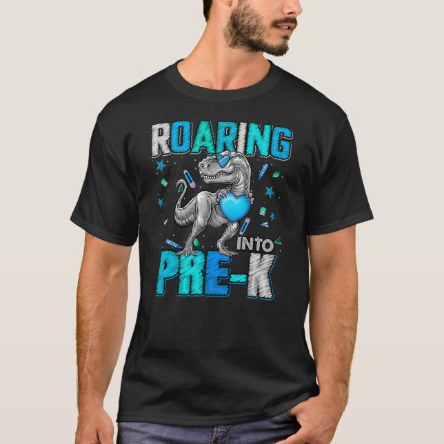 Camiseta Roaring Into Pre K Dinosaur T Rex Back To School B (Anverso)