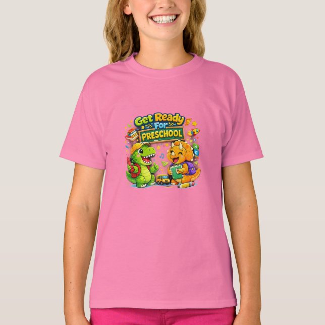 Camiseta Roaring Into Preschool Cute Dinosaur Kids Back To  (Anverso)