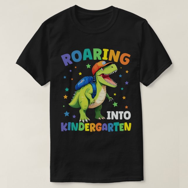 Camiseta Roaring Kindergarten Dinosaur Para Volver A La Esc (Diseño del anverso)