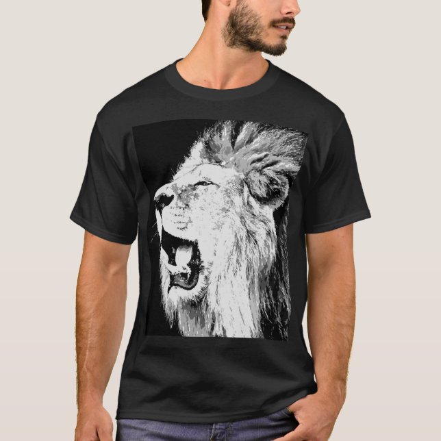 Camiseta Roaring Lion Pop Art Color Negro (Anverso)