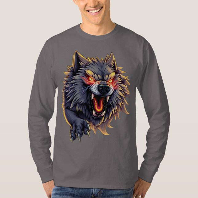 Camiseta Roaring Wolf - Fierce Attitude Graphic Design (Anverso)