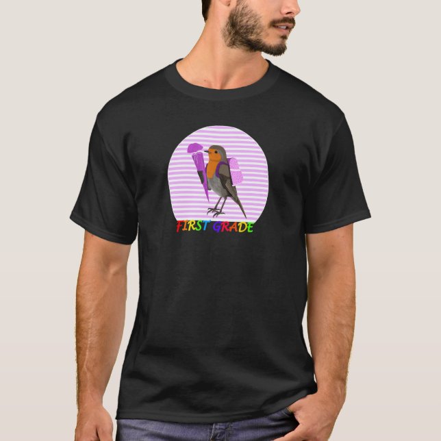 Camiseta Robin Bird First Day of School First Grade Animal  (Anverso)