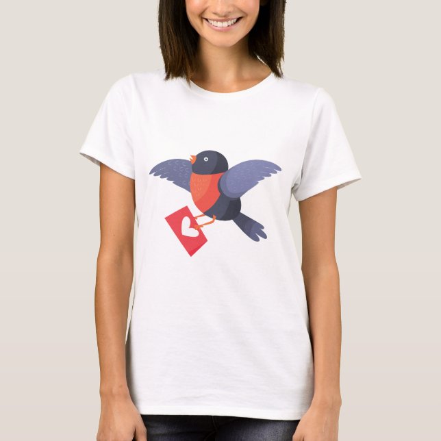 Camiseta Robin Bird Flying with Red Heart Love Letter (Anverso)