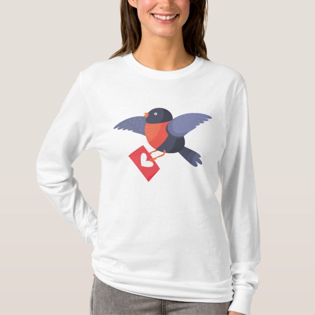 Camiseta Robin Bird Flying with Red Heart Love Letter (Anverso)