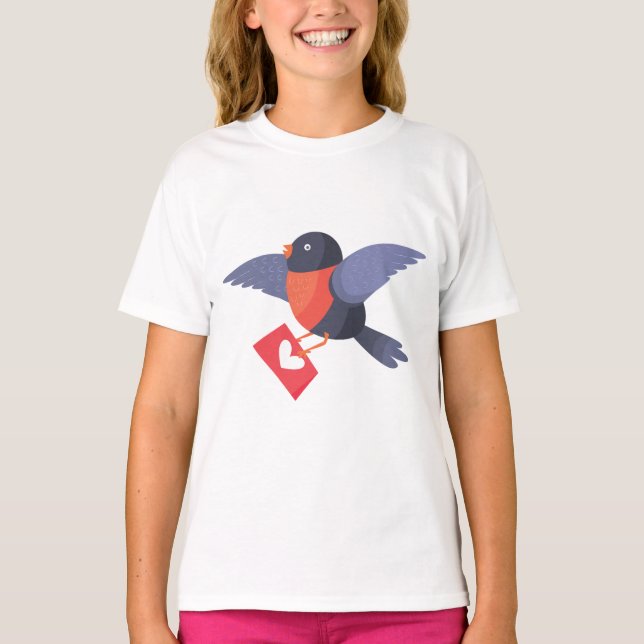 Camiseta Robin Bird Flying with Red Heart Love Letter (Anverso)