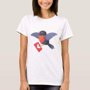Camiseta Robin Pájaro Volando con Carta de Amor de Corazón 