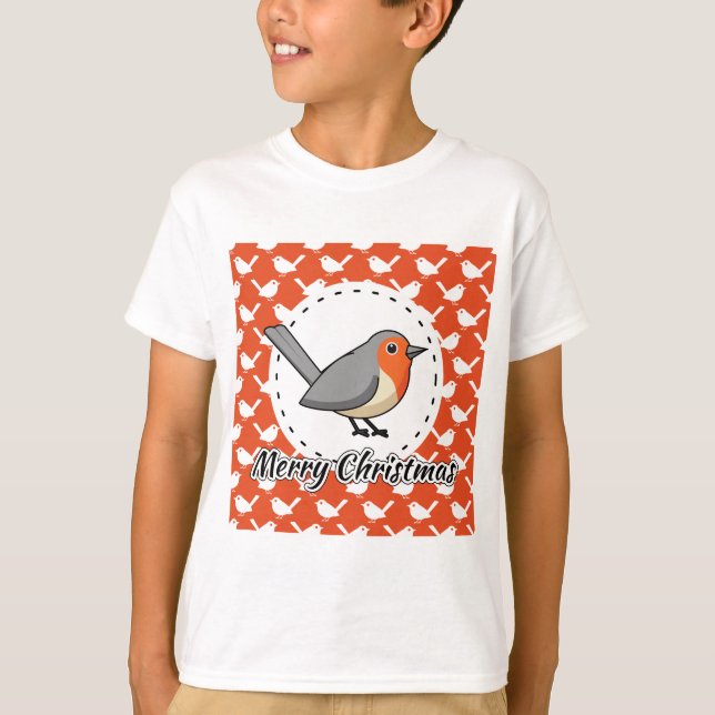 Camiseta Robin sobre el patrón de pájaro blanco Naranja - F (Anverso)
