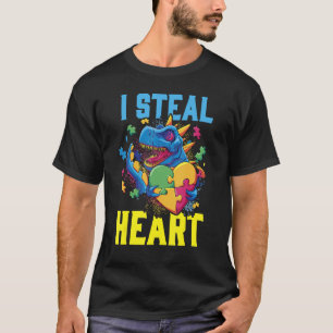 Camiseta Robo Corazón Conciencia del Autismo de Dinosaurio