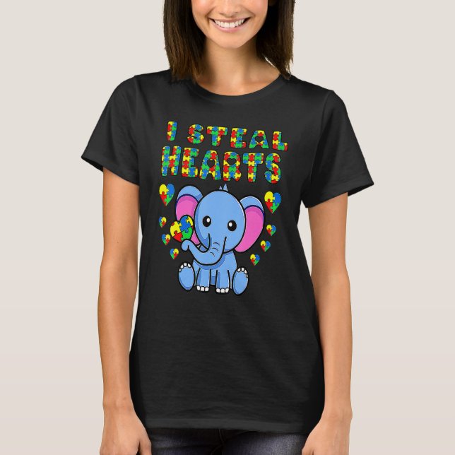 Camiseta Robo corazones autismo Conciencia Elephant Puzzle  (Anverso)
