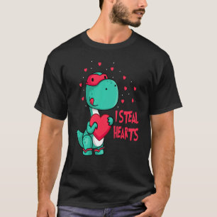 Camiseta Robo corazones Día de San Valentín Cute Dinosaurio