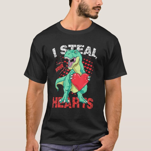 Camiseta Robo corazones Día de San Valentín Dinosaurios Hom (Anverso)