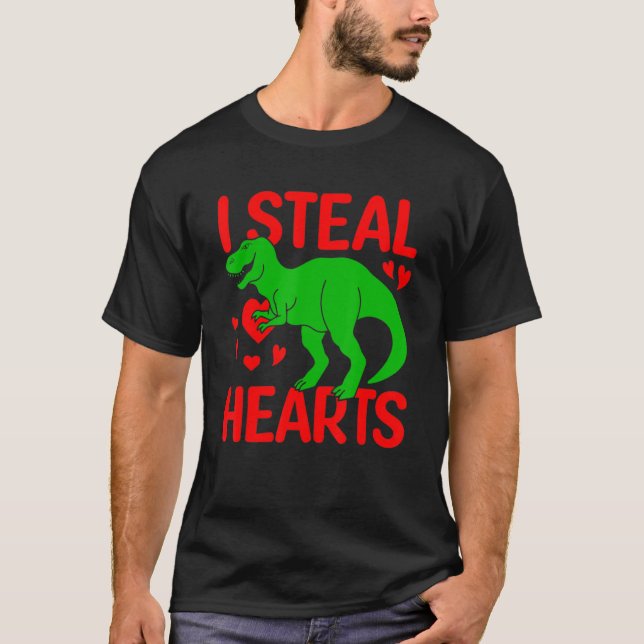 Camiseta Robo corazones Día de San Valentín Niños Dinosauri (Anverso)