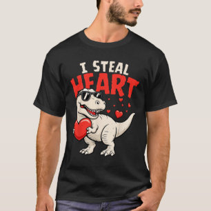 Camiseta Robo Corazones Dinosaurio San Valentín Para Niños 