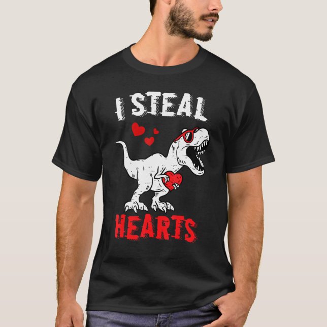 Camiseta Robo corazones Dinosaurios Día de San Valentín Niñ (Anverso)