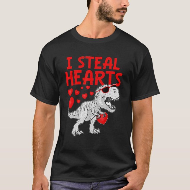 Camiseta Robo corazones Dinosaurios T Rex Cute bebés niños  (Anverso)