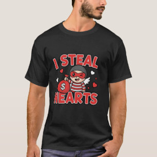 Camiseta Robo Corazones Diseño de Dibujos Animados Divertid