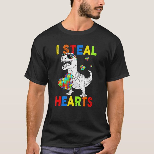 Camiseta Robo Corazones Rompecabezas T Rex Dinosaurios Conc (Anverso)
