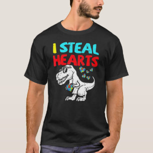 Camiseta Robo corazones Trex Dinosaurio Cute Niño Autismo C