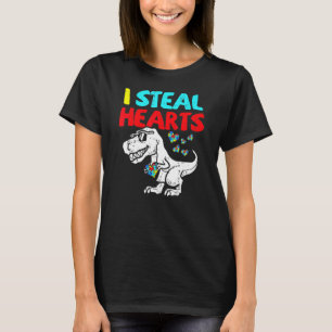 Camiseta Robo Corazones Trex Dinosaurio Lindo Niño Concienc