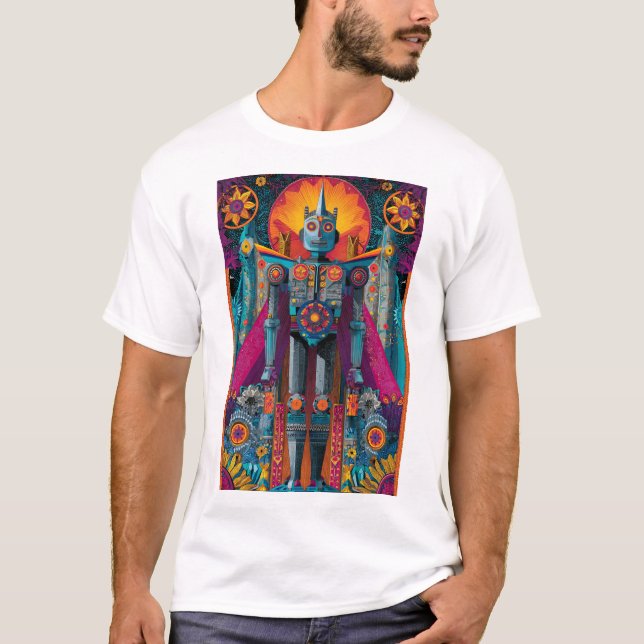 Camiseta Robo Deity Mandala — Ornate Symmetry Sci-Fi Poster (Anverso)