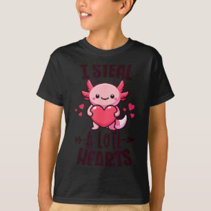 Camiseta Robo Muchos Corazones Kawaii Axolotl Divertido Val