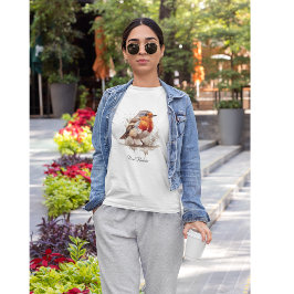 Camiseta Robo rojo pájaro lindo en acuarela