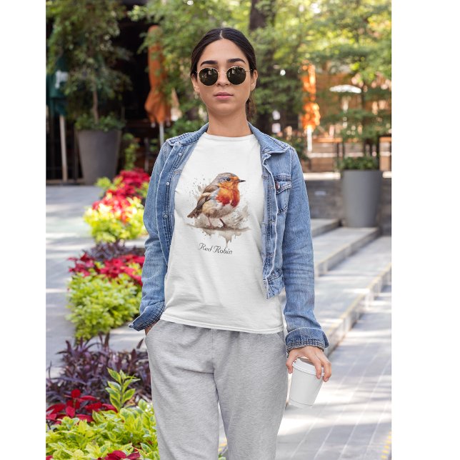 Camiseta Robo rojo pájaro lindo en acuarela (Subido por el creador)